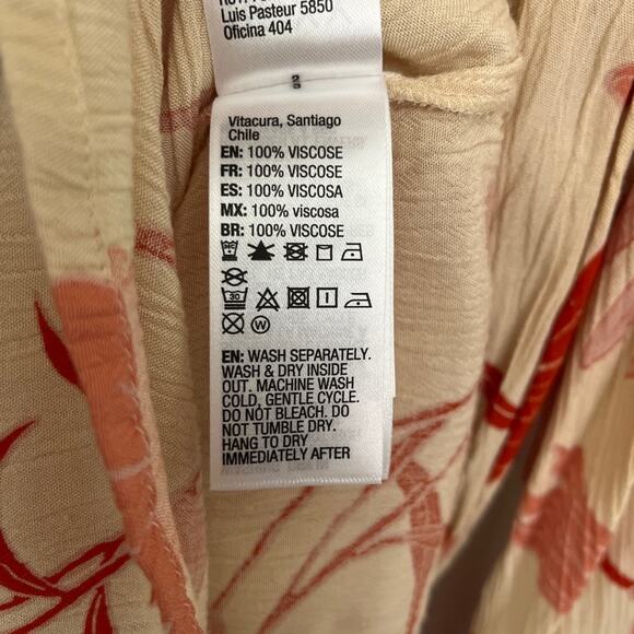 Roxy Floral Bell Sleeve Mini Dress M Boho Cream Red Open Back Beach Cover Up - Picture 3 of 9